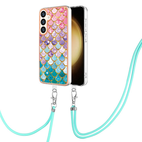 Samsung Galaxy S24+ 5G Electroplating Pattern IMD TPU Shockproof Case with Neck Lanyard - Colorful Scales