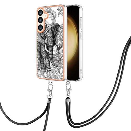 Samsung Galaxy S24+ 5G Electroplating Dual-side IMD Phone Case with Lanyard - Totem Elephant