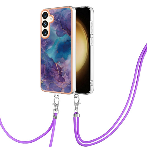 Samsung Galaxy S24+ 5G Electroplating Marble Dual-side IMD Phone Case with Lanyard - Purple 016