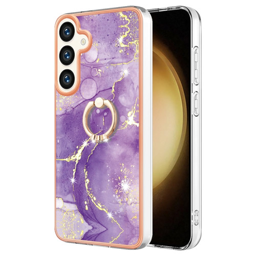 Samsung Galaxy S24+ 5G Electroplating Marble IMD TPU Phone Case with Ring Holder - Purple 002