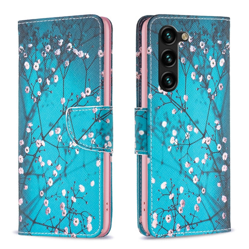 Samsung Galaxy S24+ 5G Colored Drawing Pattern Leather Phone Case - Plum Blossom