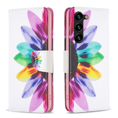 Samsung Galaxy S24+ 5G Colored Drawing Pattern Leather Phone Case - Sun Flower