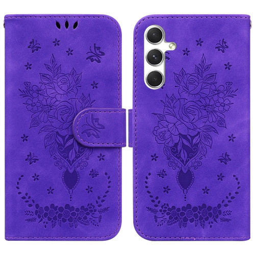 Samsung Galaxy S24+ 5G Butterfly Rose Embossed Leather Phone Case - Purple