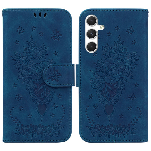 Samsung Galaxy S24+ 5G Butterfly Rose Embossed Leather Phone Case - Blue