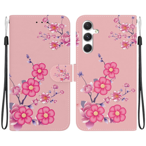 Samsung Galaxy S24+ 5G Crystal Texture Colored Drawing Leather Phone Case - Cherry Blossoms
