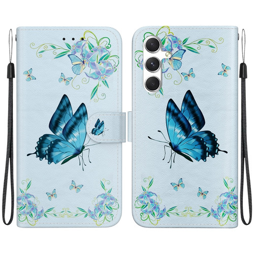 Samsung Galaxy S24+ 5G Crystal Texture Colored Drawing Leather Phone Case - Blue Pansies