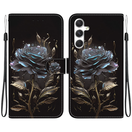 Samsung Galaxy S24+ 5G Crystal Texture Colored Drawing Leather Phone Case - Black Rose