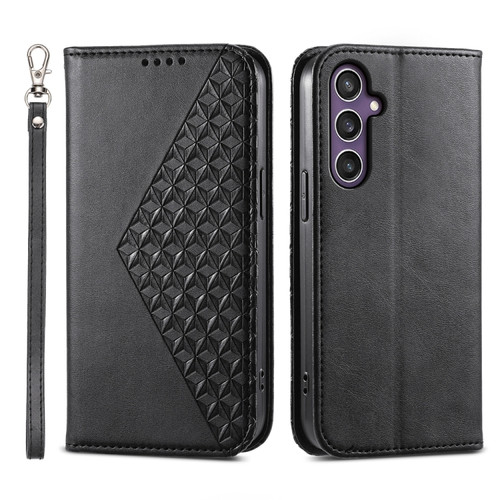 Samsung Galaxy S24+ 5G Cubic Grid Calf Texture Magnetic Leather Phone Case - Black