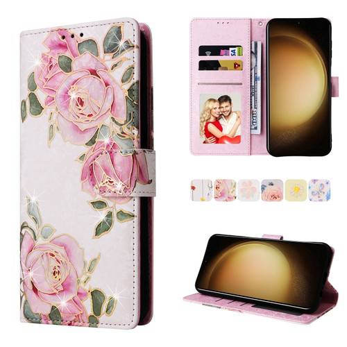 Samsung Galaxy S24+ 5G Bronzing Painting RFID Leather Case - Rose Flower