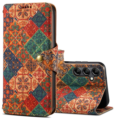 Samsung Galaxy S24+ 5G Denior Flower Language Series Cork Fabric Oil Edge Leather Phone Case - Winter