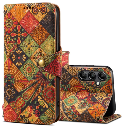 Samsung Galaxy S24+ 5G Denior Flower Language Series Cork Fabric Oil Edge Leather Phone Case - Autumn