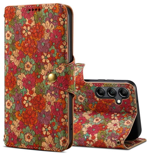 Samsung Galaxy S24+ 5G Denior Flower Language Series Cork Fabric Oil Edge Leather Phone Case - Summer