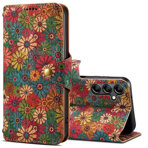 Samsung Galaxy S24+ 5G Denior Flower Language Series Cork Fabric Oil Edge Leather Phone Case - Spring