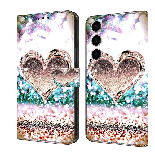 Samsung Galaxy S24+ 5G Crystal 3D Shockproof Protective Leather Phone Case - Pink Diamond Heart