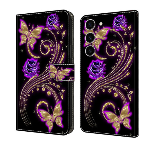 Samsung Galaxy S24+ 5G Crystal 3D Shockproof Protective Leather Phone Case - Purple Flower Butterfly