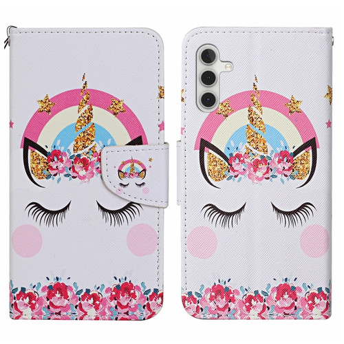 Samsung Galaxy S24+ 5G Colored Drawing Pattern Leather Phone Case - Crown Unicorn