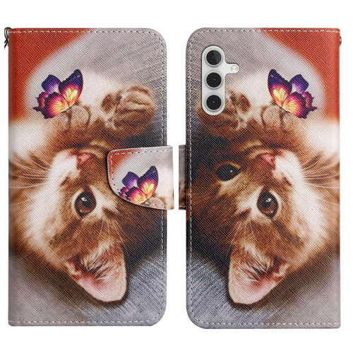 Samsung Galaxy S24+ 5G Colored Drawing Pattern Leather Phone Case - Butterfly Cat