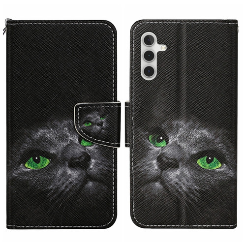 Samsung Galaxy S24+ 5G Colored Drawing Pattern Leather Phone Case - Black Cat