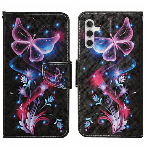 Samsung Galaxy S24+ 5G Colored Drawing Pattern Leather Phone Case - Fluorescent Butterfly