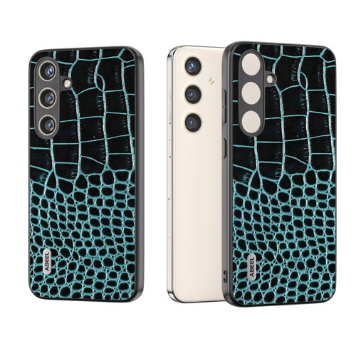 Samsung Galaxy S24+ 5G ABEEL Genuine Leather Crocodile Pattern Phone Case with Holder - Blue