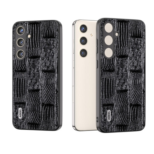 Samsung Galaxy S24+ 5G ABEEL Genuine Leather Mahjong Texture Series Phone Case - Green