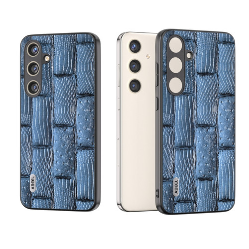 Samsung Galaxy S24+ 5G ABEEL Genuine Leather Mahjong Texture Series Phone Case - Blue