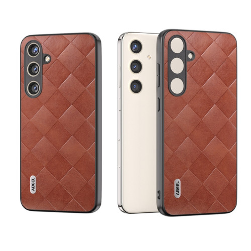 Samsung Galaxy S24+ 5G ABEEL Weave Plaid PU Phone Case with Holder - Brown