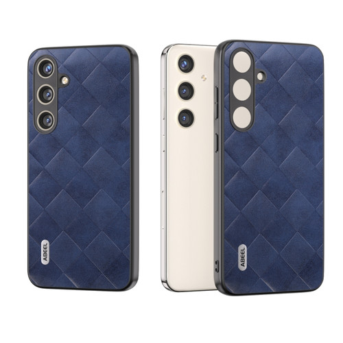 Samsung Galaxy S24+ 5G ABEEL Weave Plaid PU Phone Case with Holder - Blue