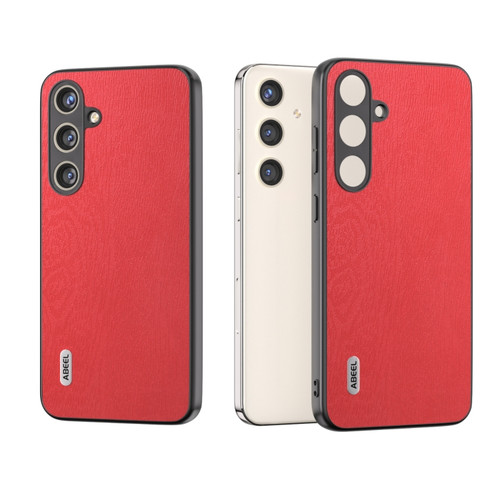 Samsung Galaxy S24+ 5G ABEEL Wood Texture PU Phone Case - Red