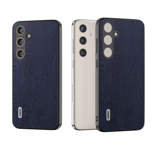 Samsung Galaxy S24+ 5G ABEEL Wood Texture PU Phone Case - Blue