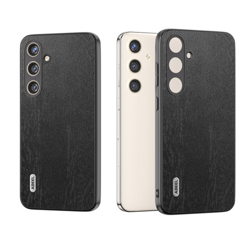 Samsung Galaxy S24+ 5G ABEEL Wood Texture PU Phone Case - Black