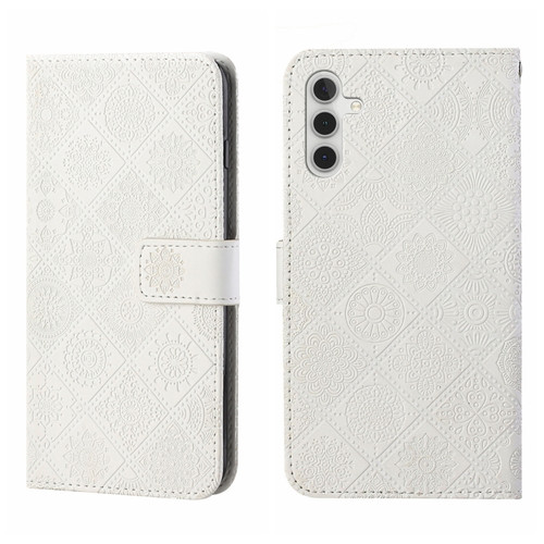 Samsung Galaxy S24+ 5G Ethnic Style Embossed Pattern Leather Phone Case - White