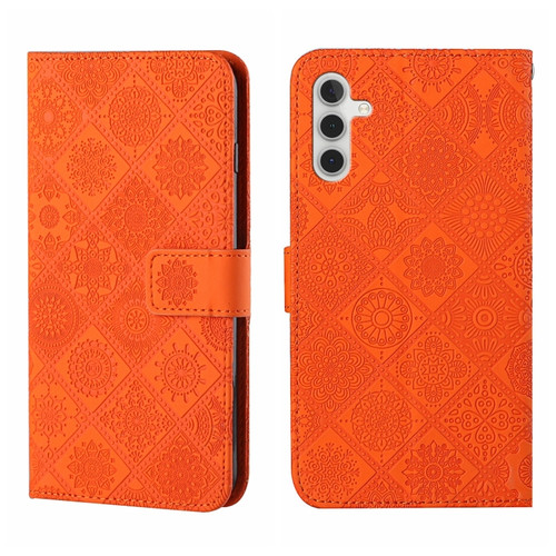 Samsung Galaxy S24+ 5G Ethnic Style Embossed Pattern Leather Phone Case - Orange