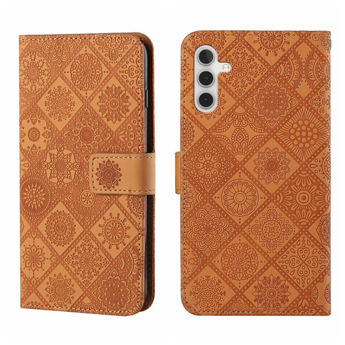 Samsung Galaxy S24+ 5G Ethnic Style Embossed Pattern Leather Phone Case - Brown