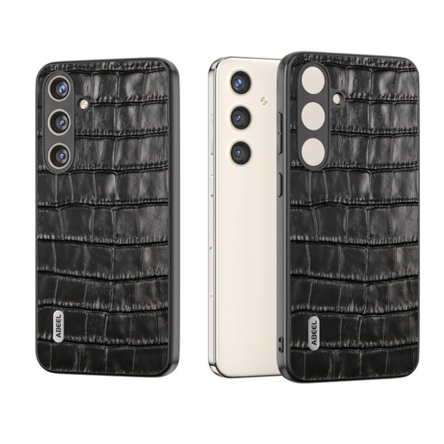 Samsung Galaxy S24+ 5G ABEEL Crocodile Texture Genuine Leather Phone Case - Black