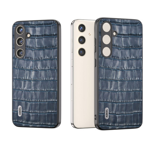 Samsung Galaxy S24+ 5G ABEEL Crocodile Texture Genuine Leather Phone Case - Blue
