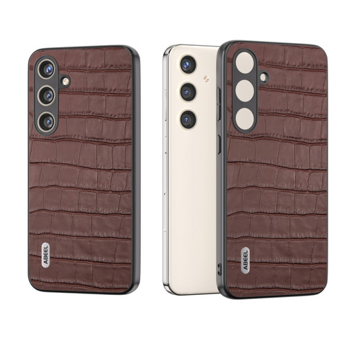 Samsung Galaxy S24+ 5G ABEEL Crocodile Texture Genuine Leather Phone Case - Brown