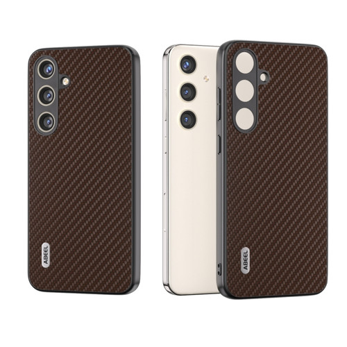 Samsung Galaxy S24+ 5G ABEEL Carbon Fiber Texture Protective Phone Case - Dark Brown