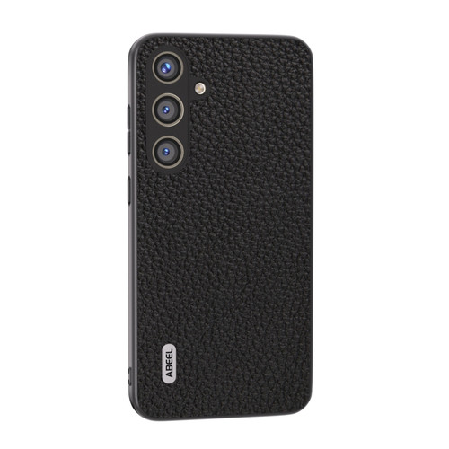 Samsung Galaxy S24+ 5G ABEEL Genuine Leather Litchi Texture Phone Case - Black