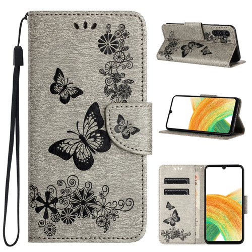 Samsung Galaxy S24+ 5G Butterfly Embossed Flip Leather Phone Case - Grey