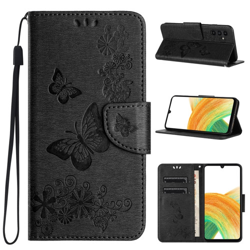 Samsung Galaxy S24+ 5G Butterfly Embossed Flip Leather Phone Case - Black