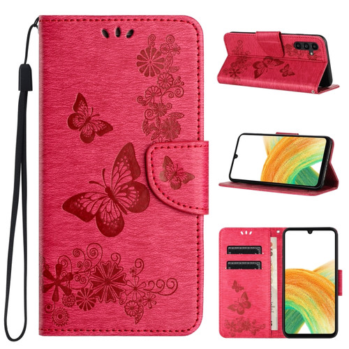 Samsung Galaxy S24+ 5G Butterfly Embossed Flip Leather Phone Case - Red
