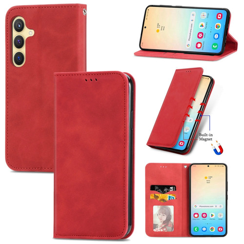 Samsung Galaxy S24+ 5G Retro Skin Feel Magnetic Leather Phone Case - Red