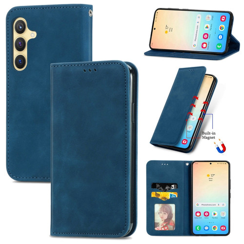 Samsung Galaxy S24+ 5G Retro Skin Feel Magnetic Leather Phone Case - Blue