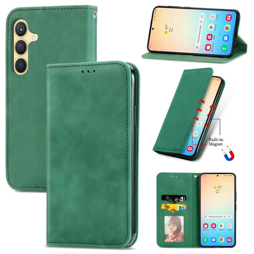 Samsung Galaxy S24+ 5G Retro Skin Feel Magnetic Leather Phone Case - Green