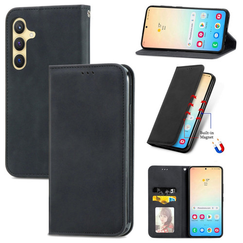 Samsung Galaxy S24+ 5G Retro Skin Feel Magnetic Leather Phone Case - Black