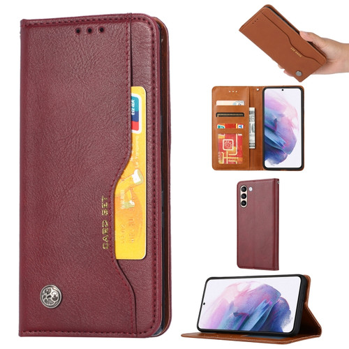 Samsung Galaxy S24+ 5G Knead Skin Texture Flip Leather Phone Case - Wine Red