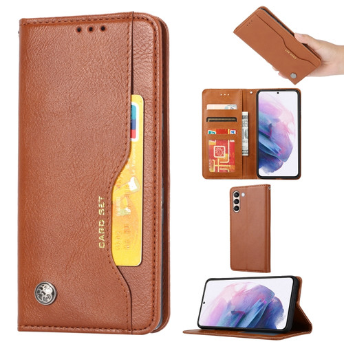 Samsung Galaxy S24+ 5G Knead Skin Texture Flip Leather Phone Case - Brown