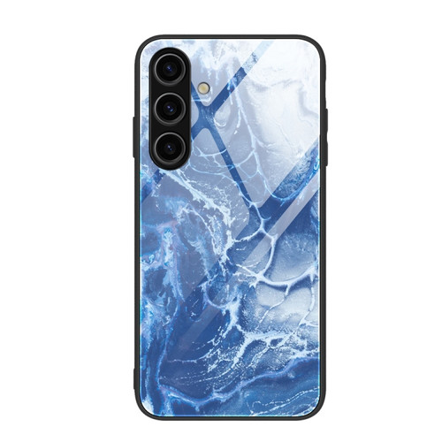 Samsung Galaxy S24+ 5G Marble Pattern Glass Protective Phone Case - Blue Ocean