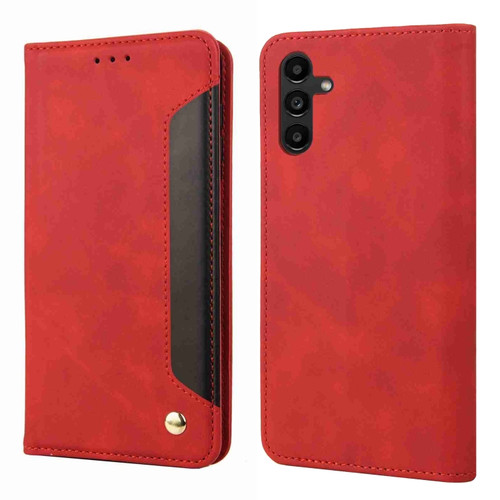 Samsung Galaxy S24+ 5G Skin Feel Splicing Leather Phone Case - Red